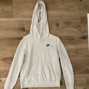 white/gray Nike hoodie.